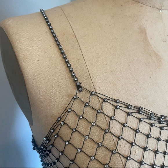 Lucy Paris- NWT SZ M Black Rhinestones Mesh Tank - Picture 3 of 10